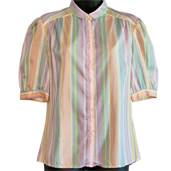 VINTAGE 1980s striped pastel rainbow blouse by Intuitions - Picture 1 of 9